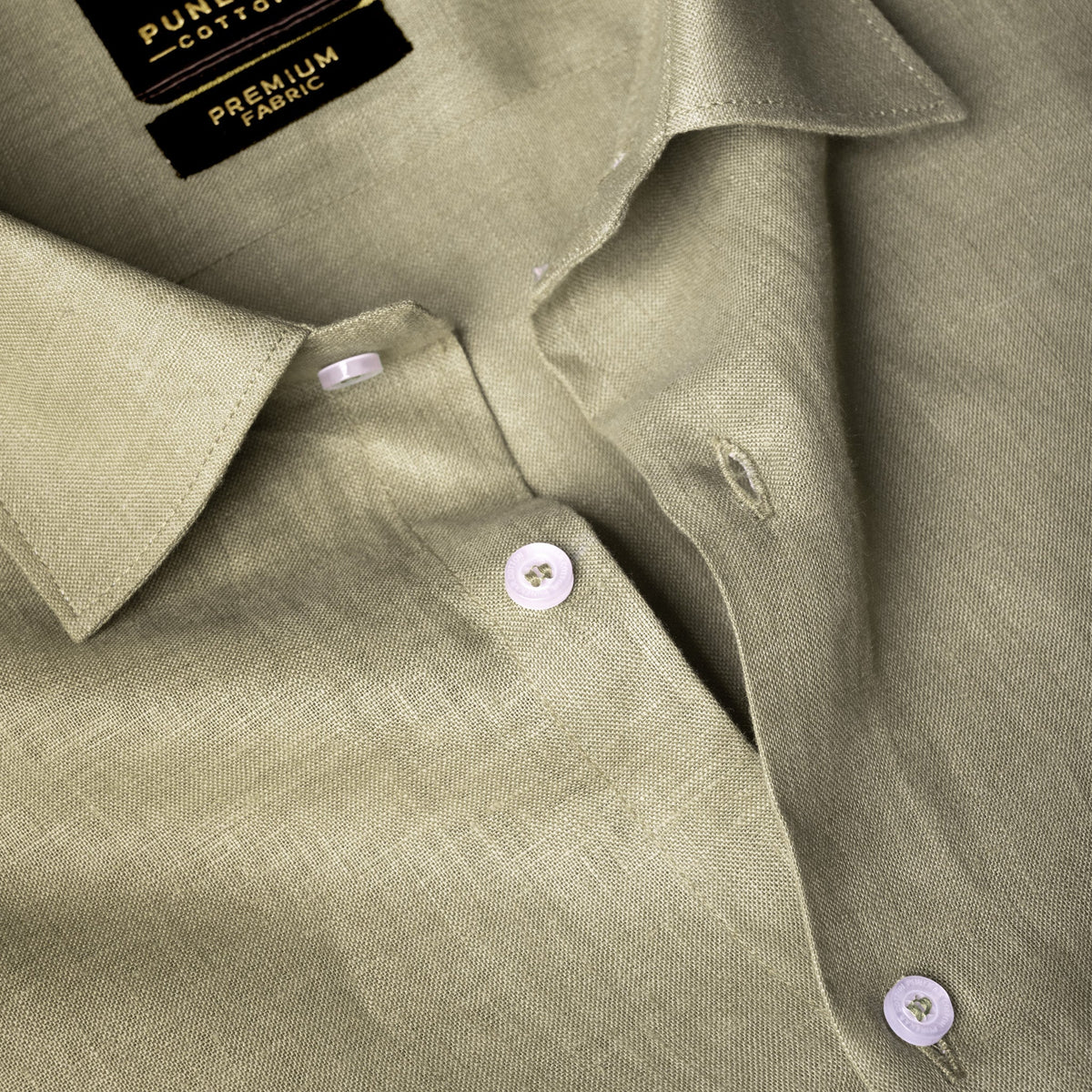 Sage Khaki Color 60Lea Pure Linen Shirt For Men - Punekar Cotton