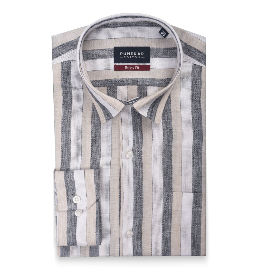White Black Color Bold Stripe Cotton Shirt For Men - Punekar Cotton