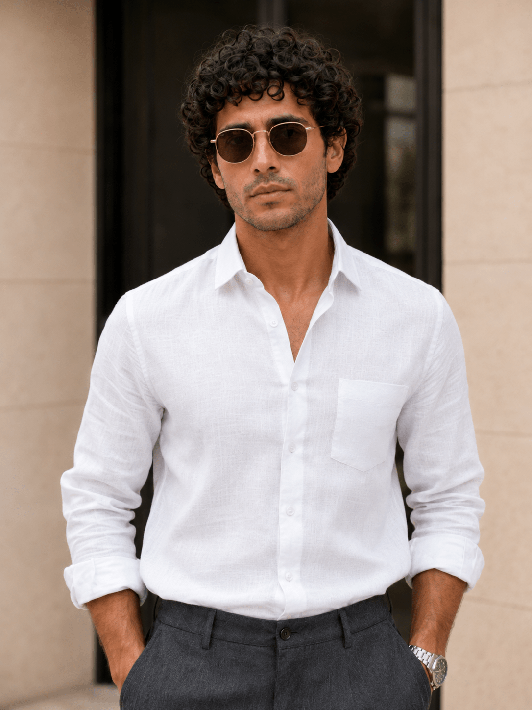White Color 60Lea Pure Linen Shirt For Men - Punekar Cotton
