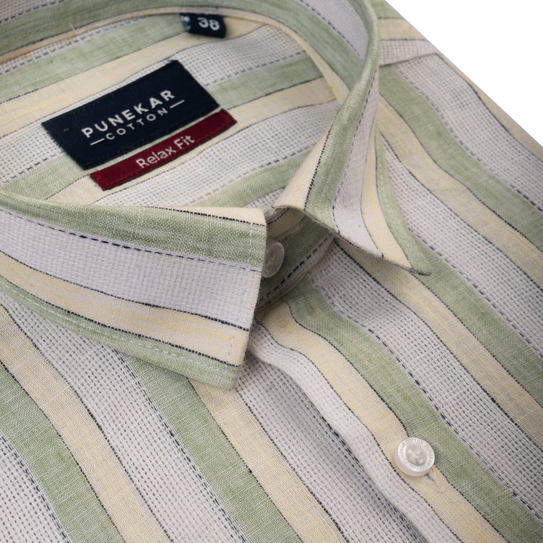 White Green Color Bold Stripe Cotton Shirt For Men - Punekar Cotton
