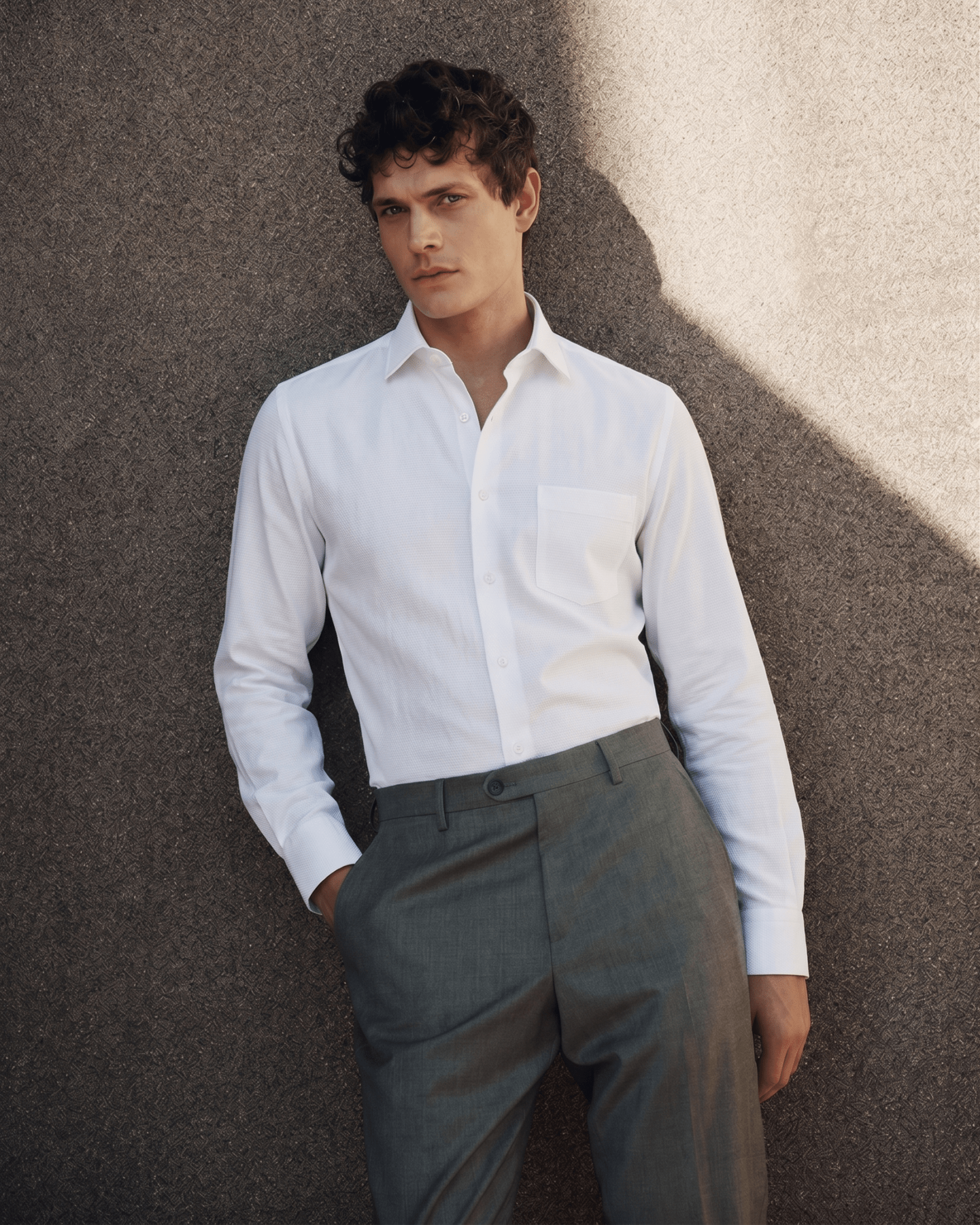 White MattMini Textured Cotton Tencel Shirt For Men - Punekar Cotton