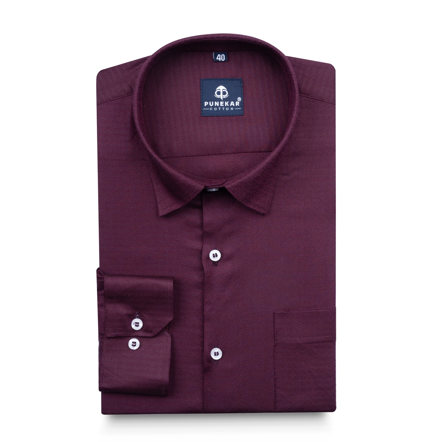 Wine Color Dobby Cotton Satin Shirt For Men