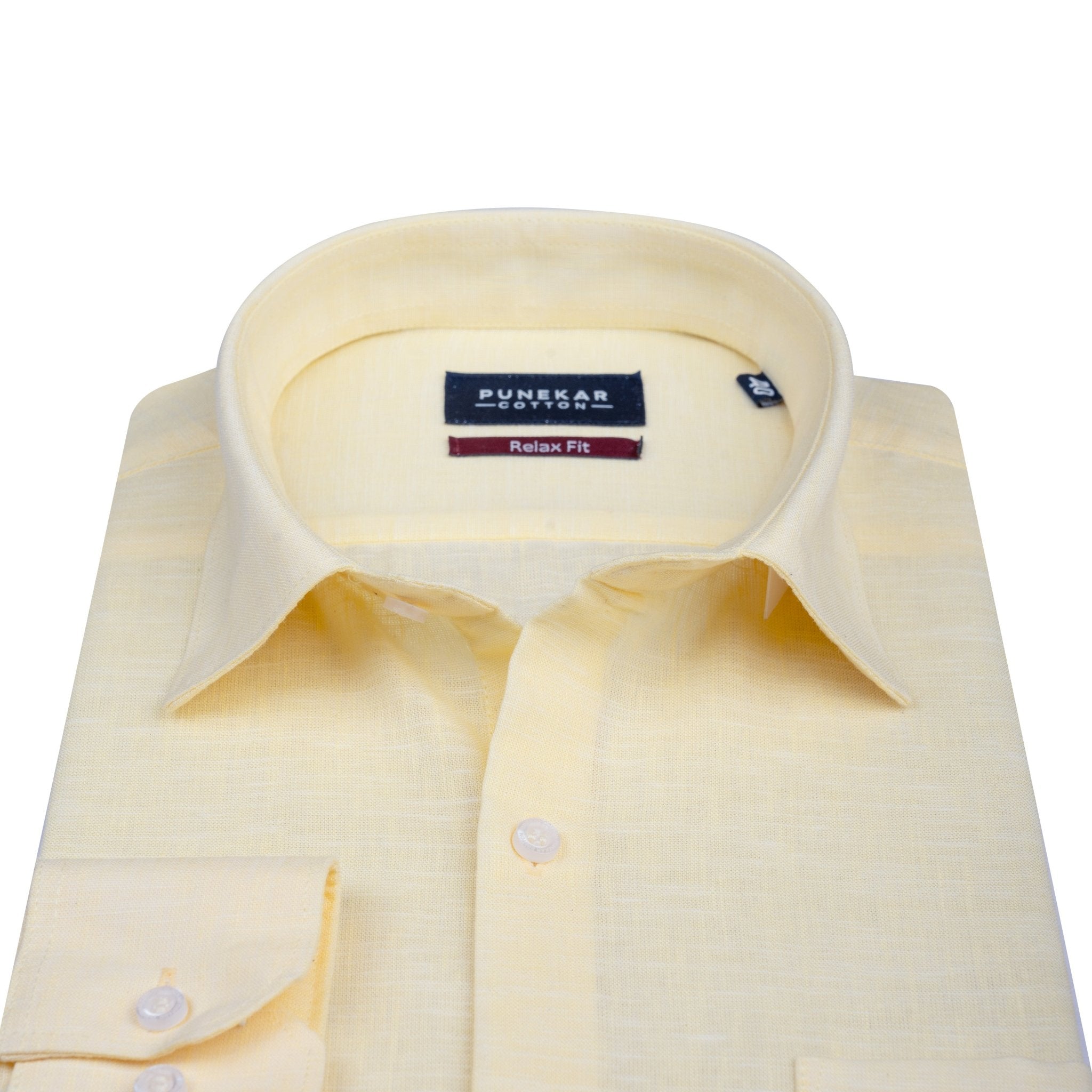 Yellow Color Classic Lyocell Linen Feel Shirt For Men - Punekar Cotton