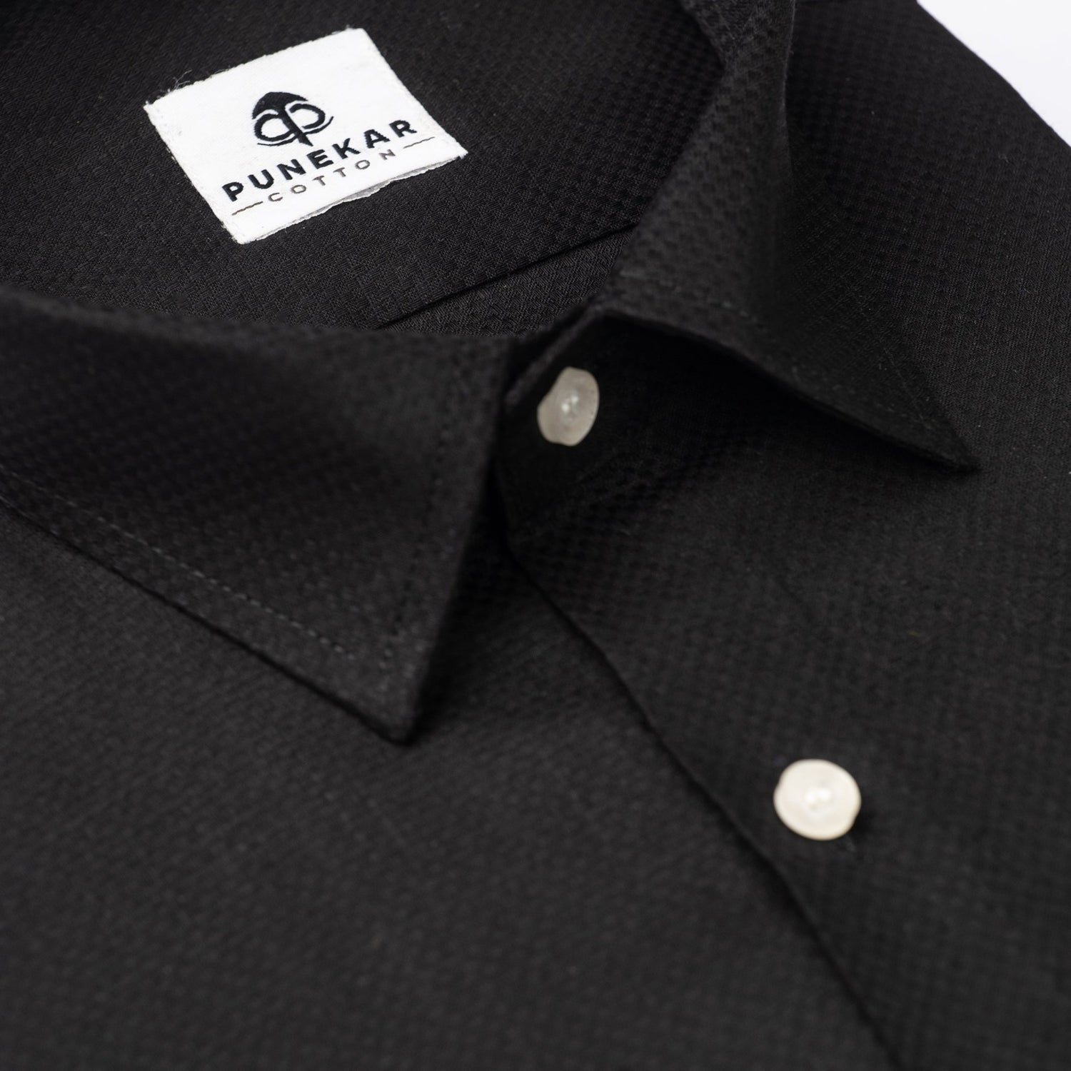 Black Color Dobby Cotton Shirt For Men - Punekar Cotton