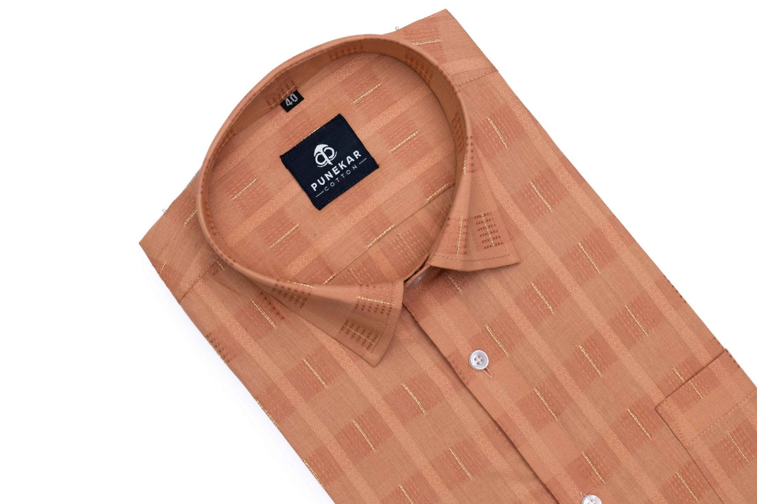 Copper Color Embroidery Pure Cotton Shirt For Men - Punekar Cotton