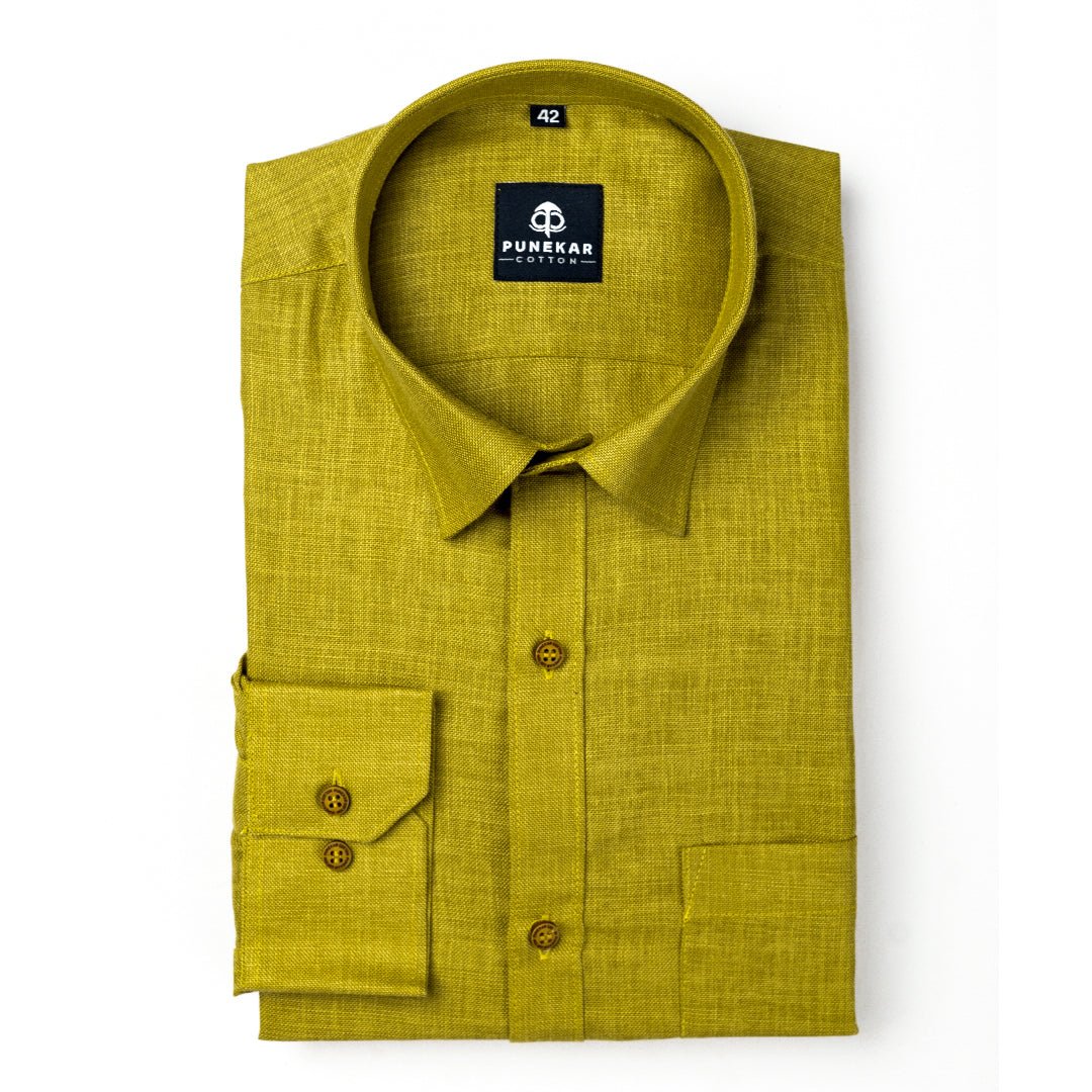 Dark Yellow Color Blended Linen Shirt For Men s