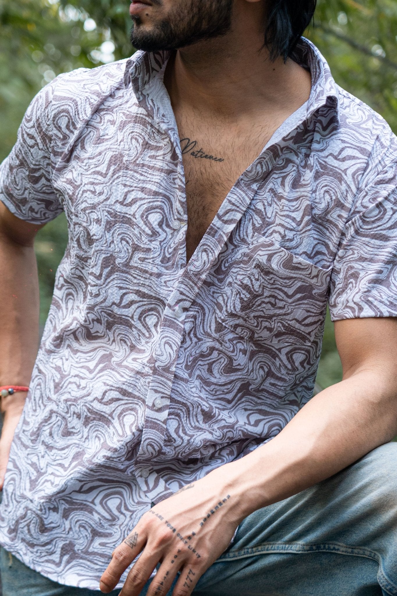 Grey White Color Popcorn Printed Shirt For Men - Punekar Cotton