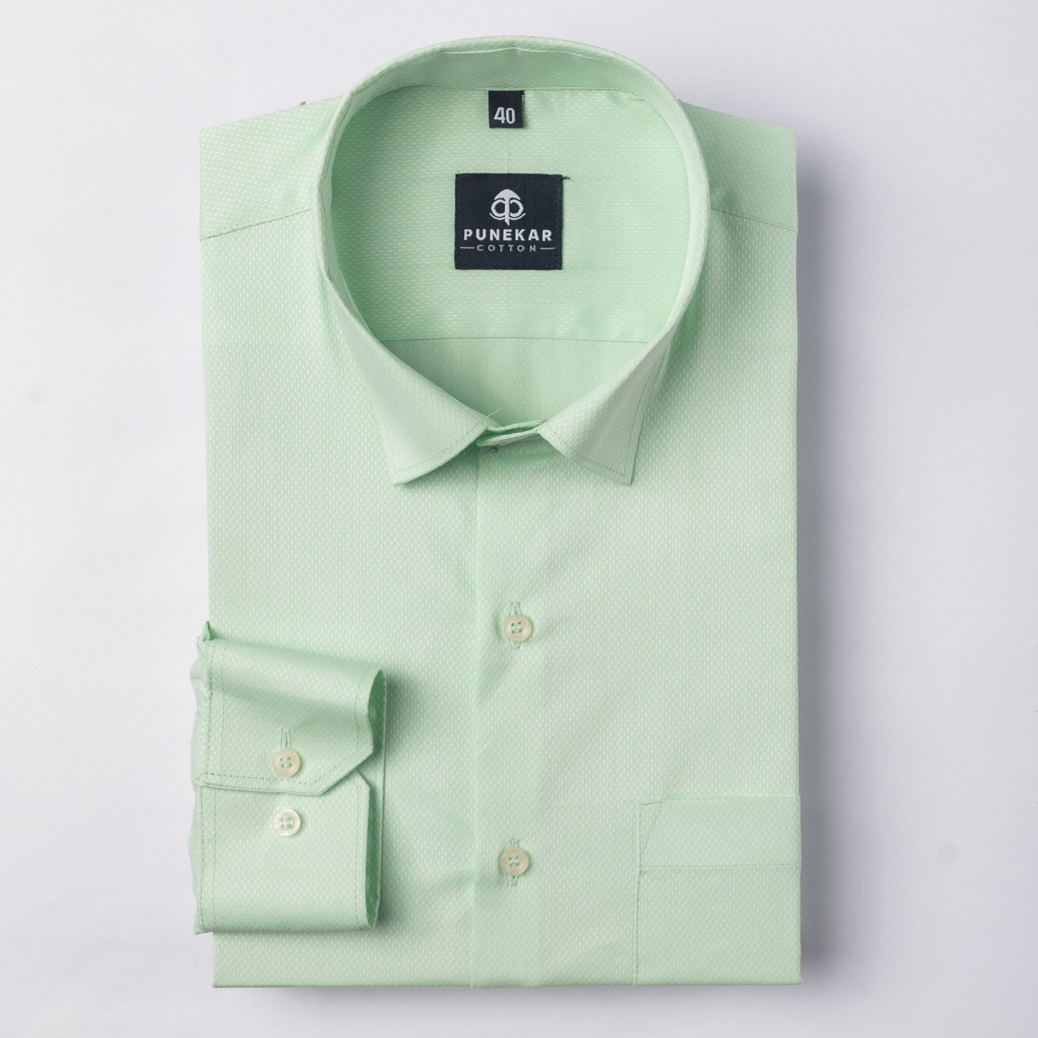 Light Green Color Dotted Dobby Cotton Shirt For Men - Punekar Cotton