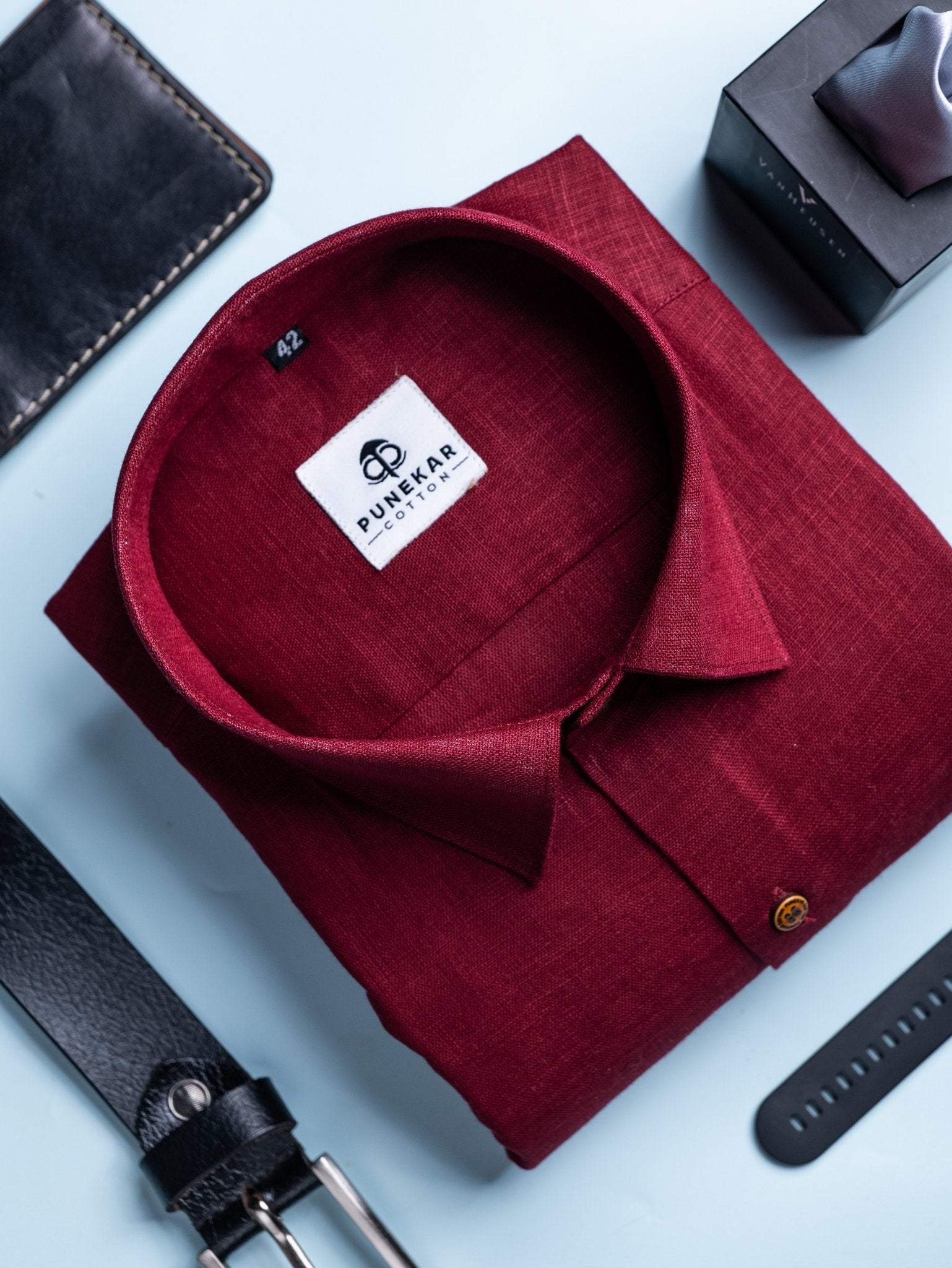 Maroon Color Linen Formal Shirts For Men - Punekar Cotton