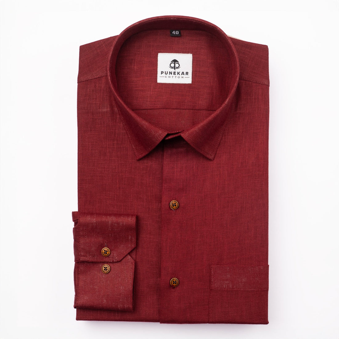 Maroon Color Linen Formal Shirts For Men - Punekar Cotton