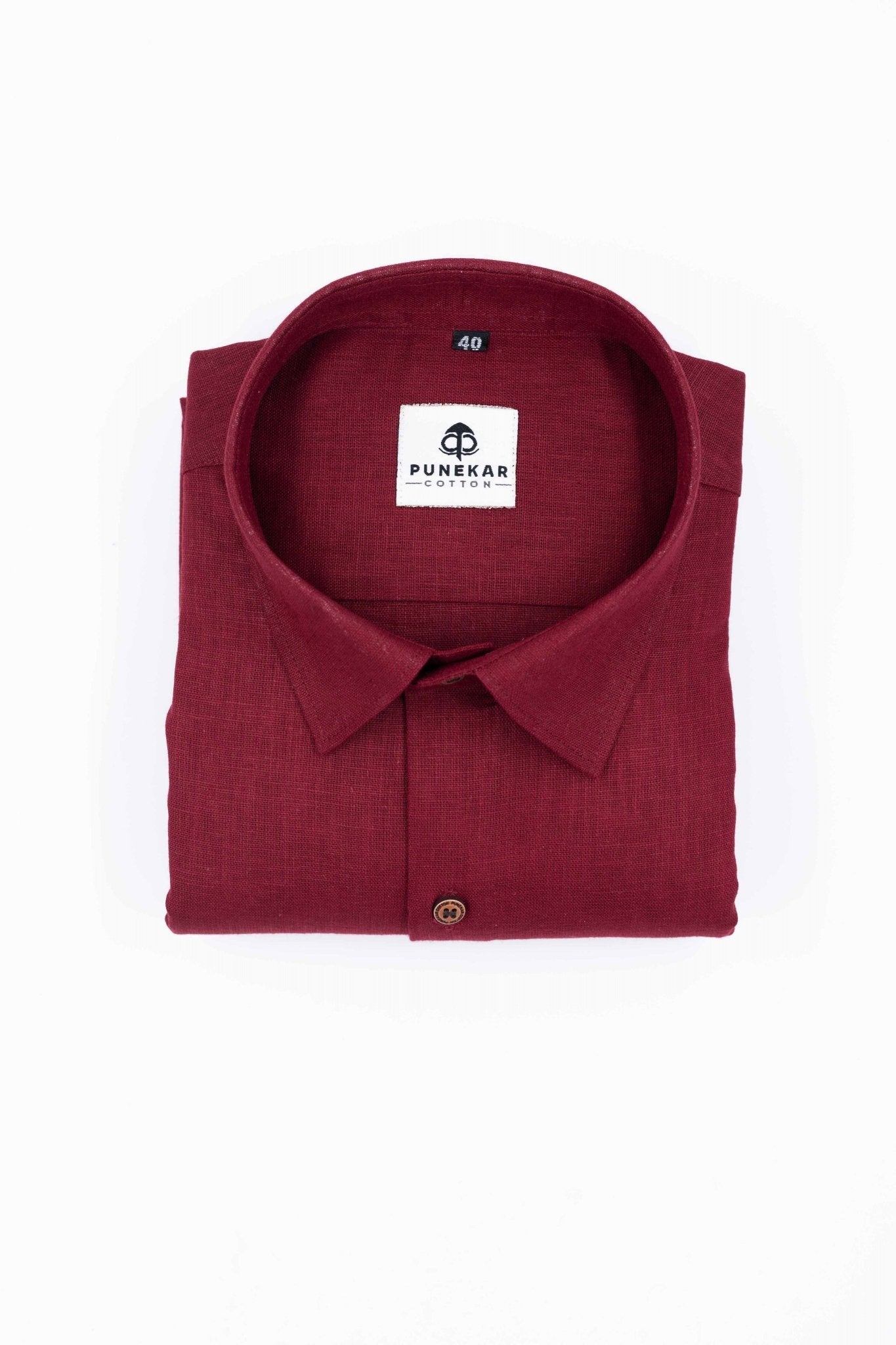 Maroon Color Linen Formal Shirts For Men - Punekar Cotton