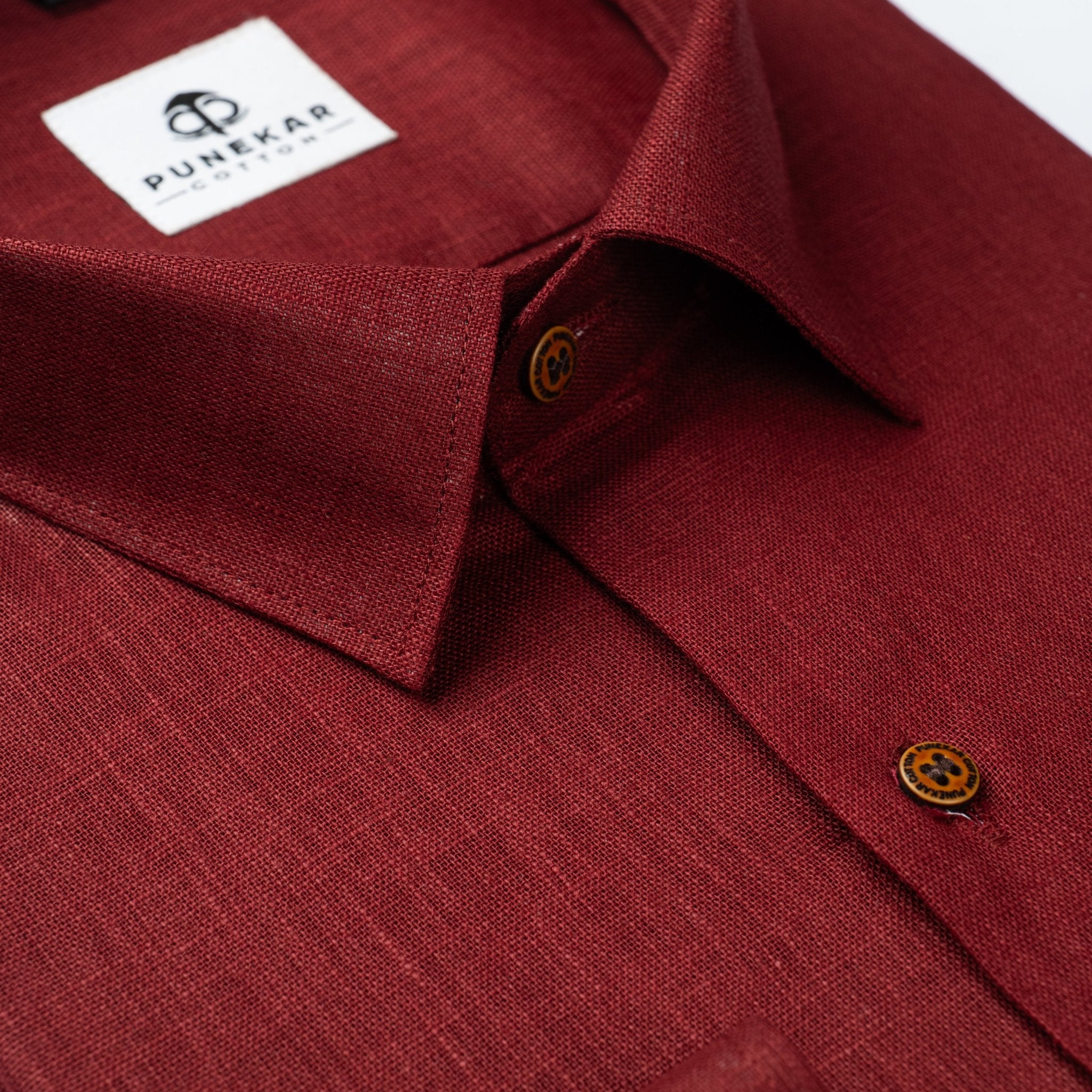 Maroon Color Linen Formal Shirts For Men - Punekar Cotton