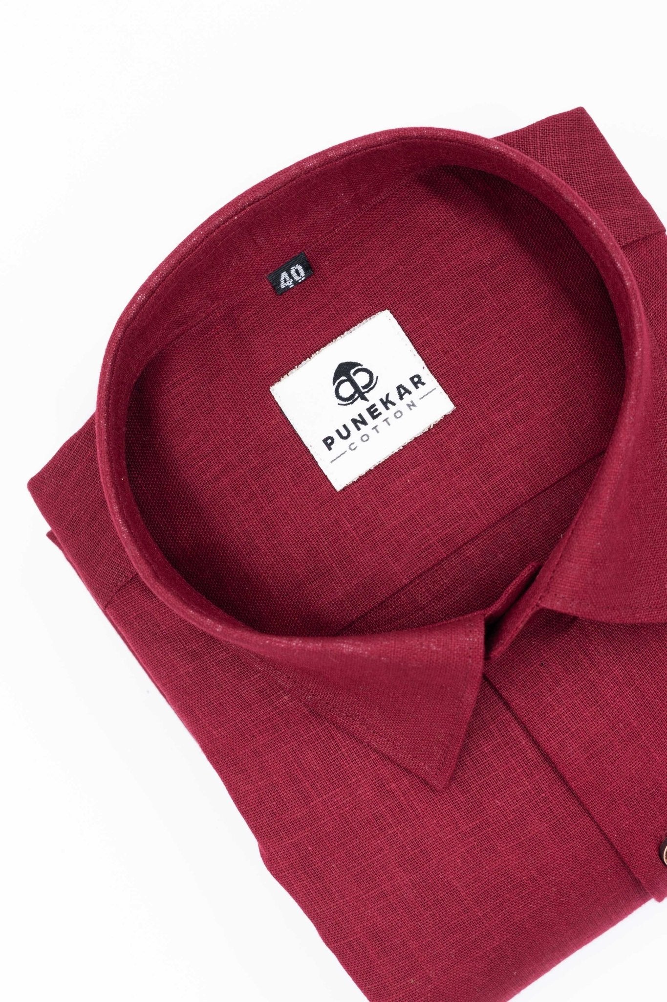 Maroon Color Linen Formal Shirts For Men - Punekar Cotton