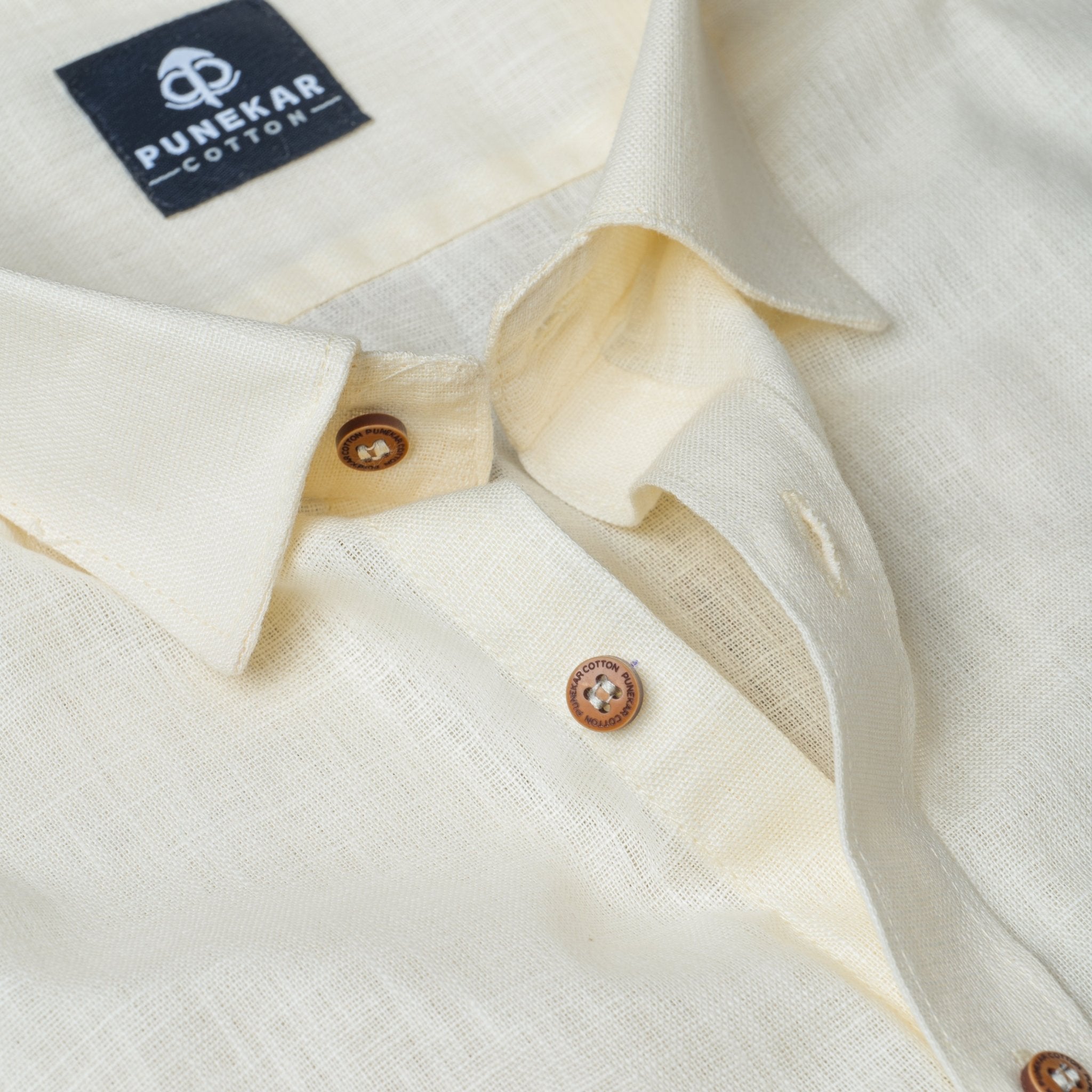 Milky White Color Linen Formal Shirts For Men - Punekar Cotton