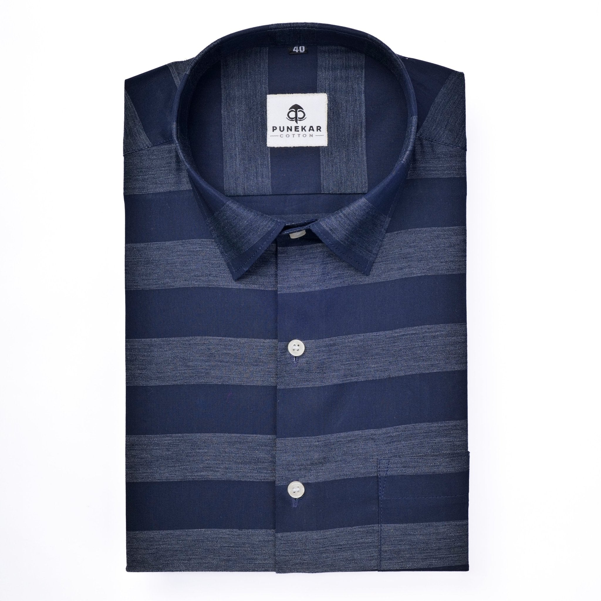amazon mens dress shirts Navy Blue Color Cotton Stripe Shirt For Men – Punekar Cotton
