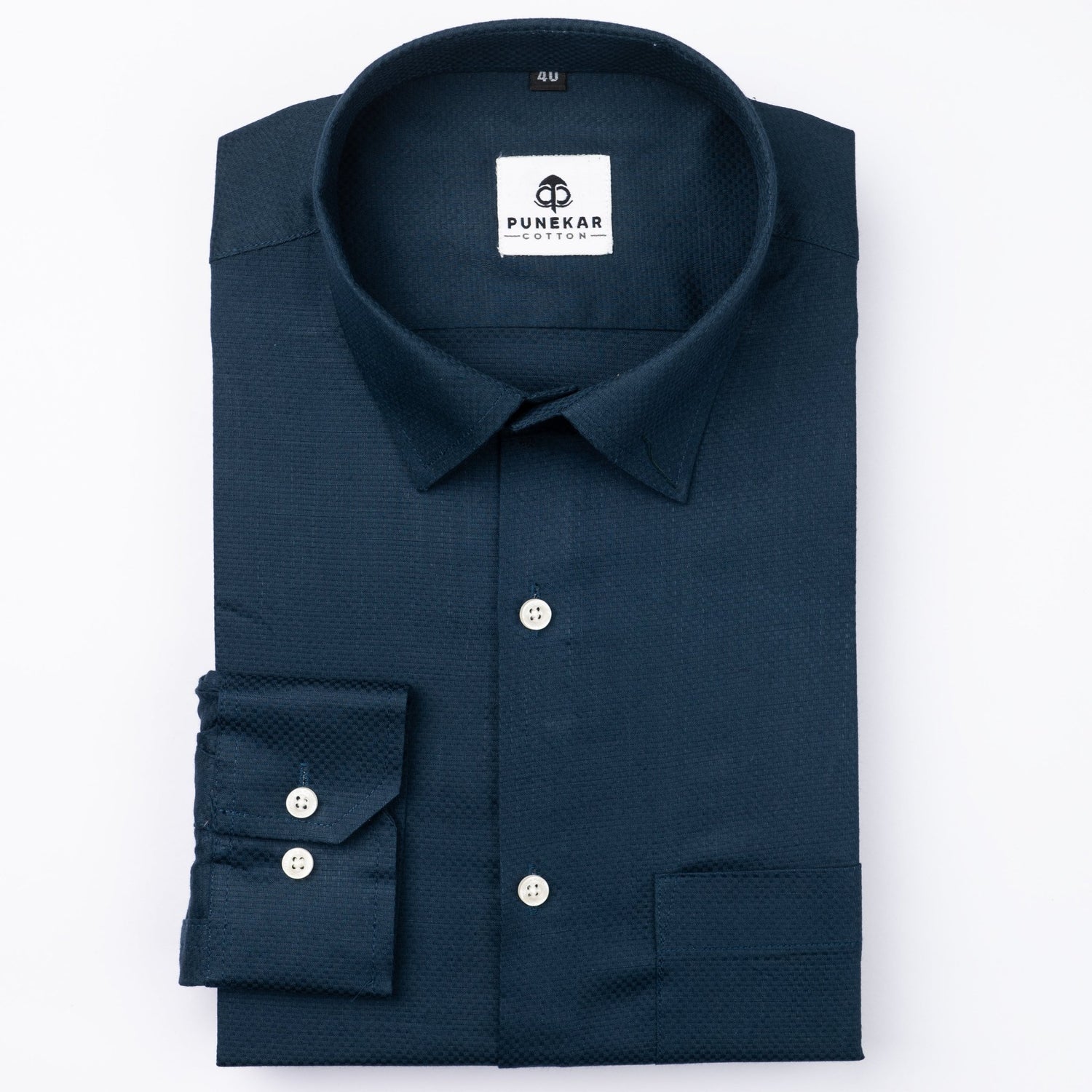 Peacock Blue Color Dobby Cotton Shirt For Men - Punekar Cotton