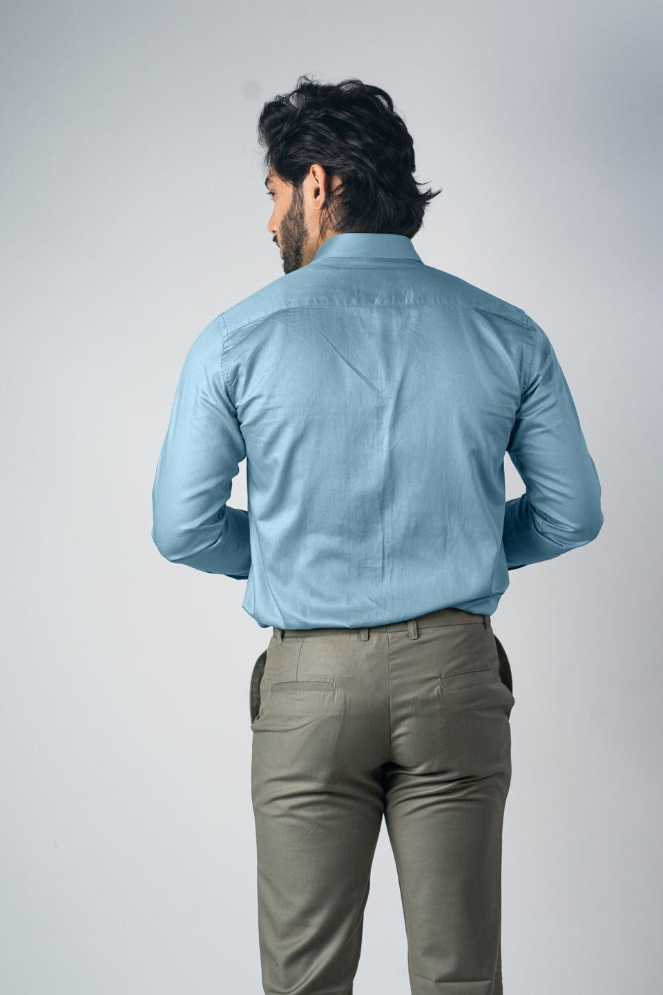 Peacock Blue Color Micro Checks Texture Satin Cotton Shirt For Men - Punekar Cotton