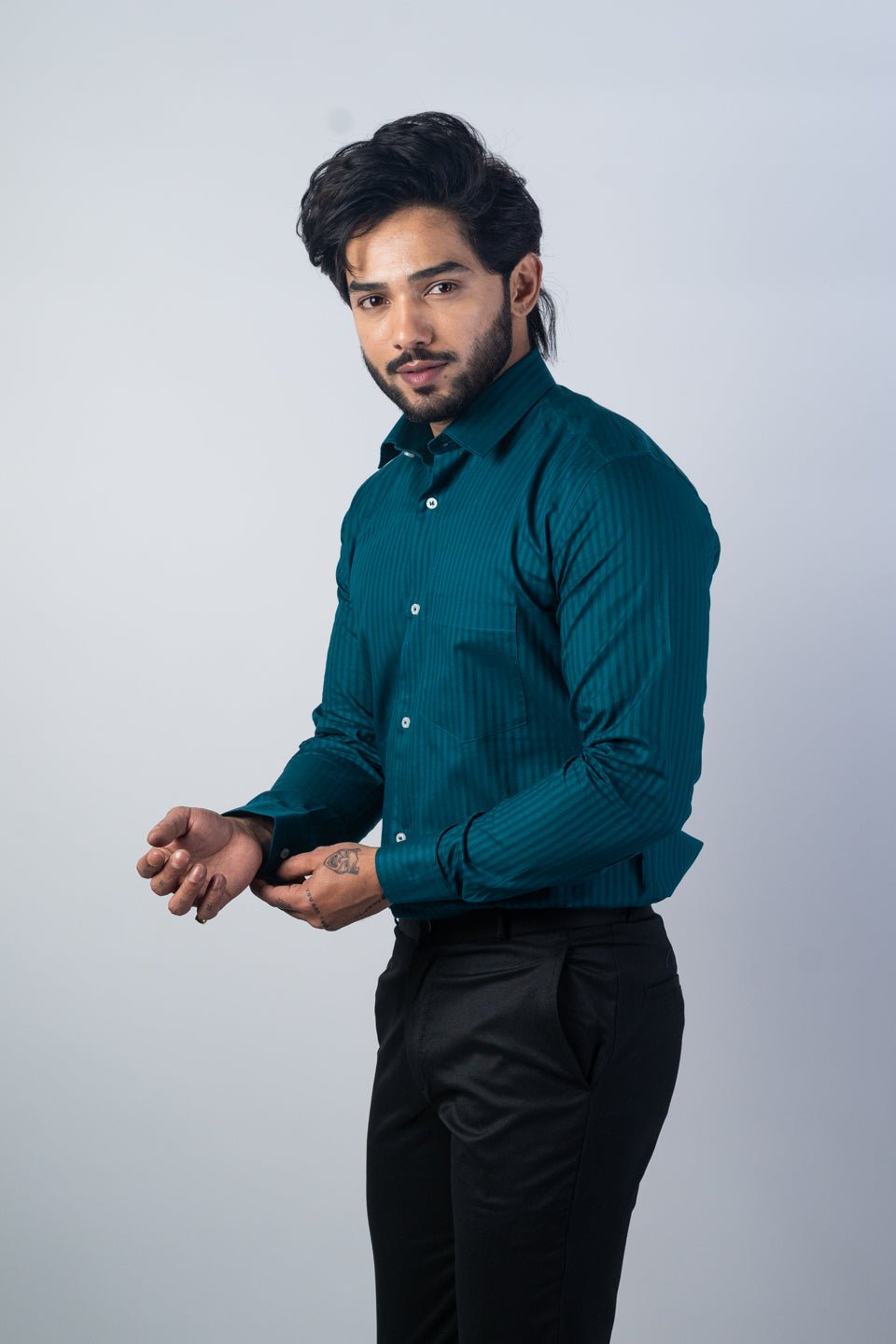 Peacock Color vertical Cotton stripe Shirt For Men - Punekar Cotton