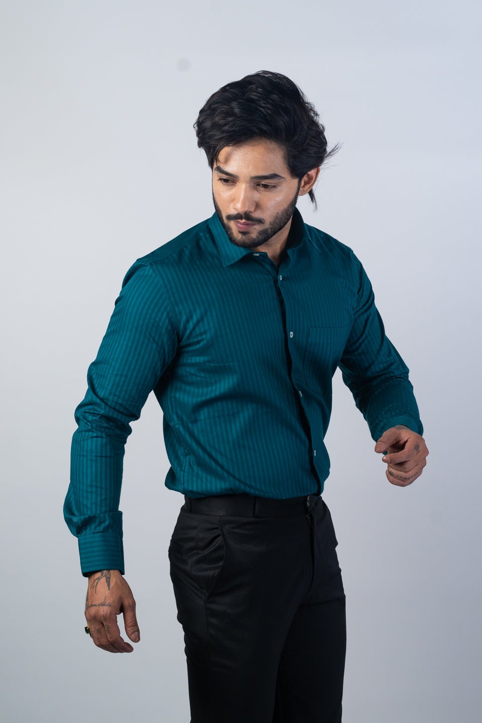 Peacock Color vertical Cotton stripe Shirt For Men - Punekar Cotton