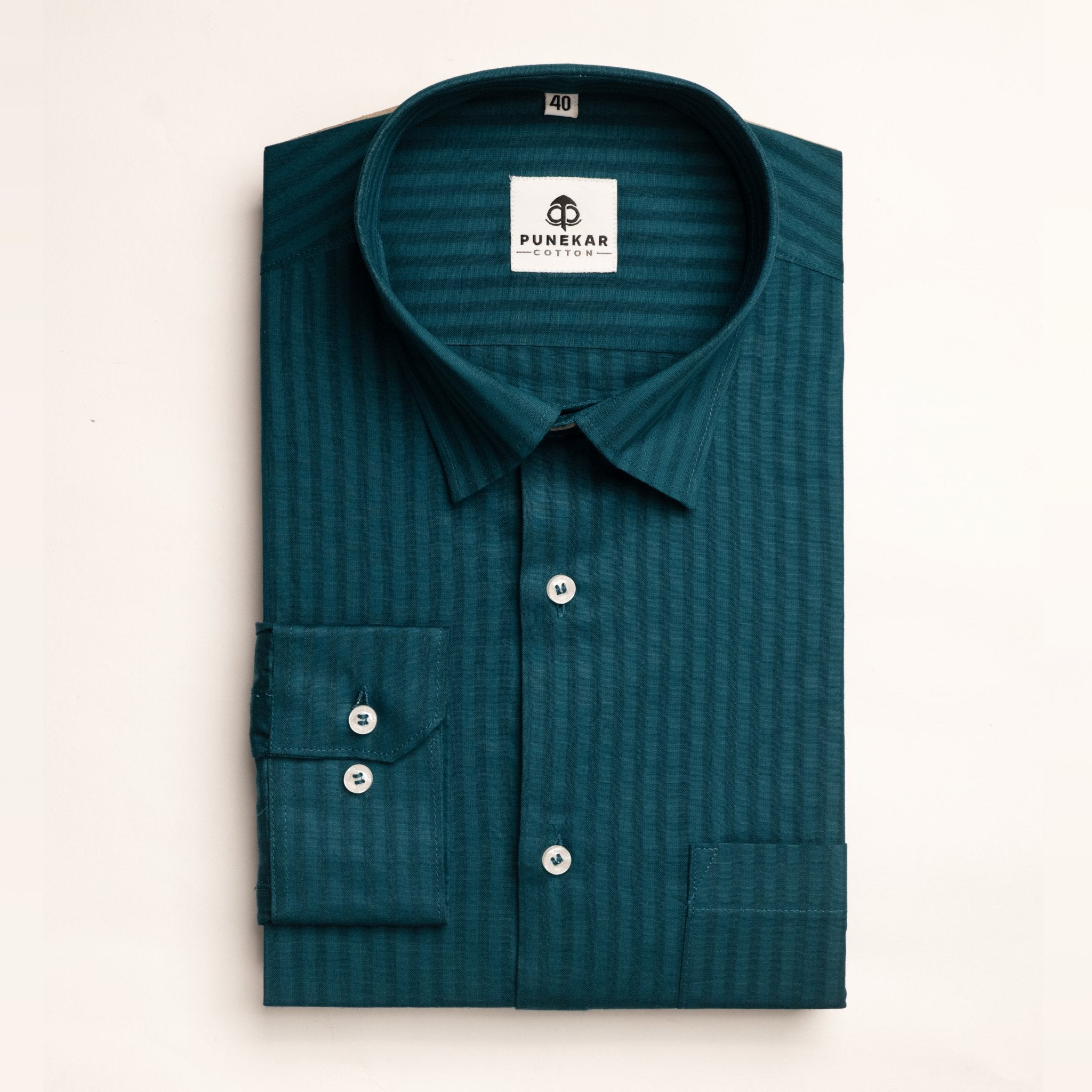 Peacock Color vertical Cotton stripe Shirt For Men - Punekar Cotton