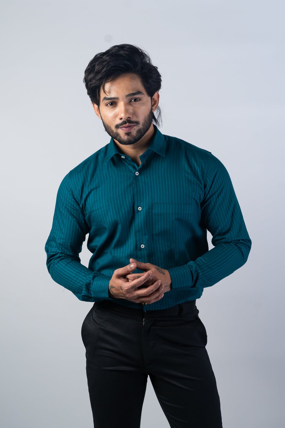 Peacock Color vertical Cotton stripe Shirt For Men - Punekar Cotton