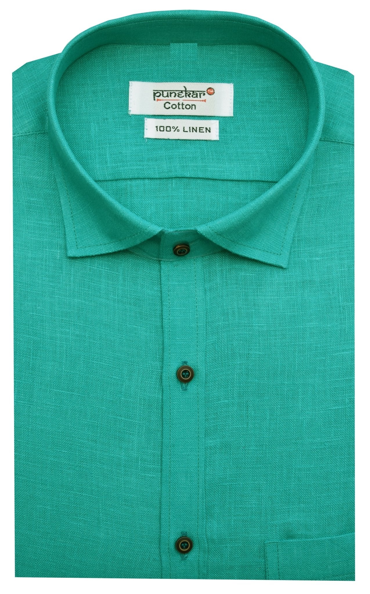 Punekar Cotton Green Color Formal Linen shirts for Men's