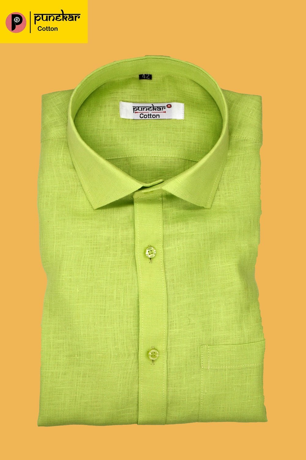 Punekar Cotton Light Green Color Formal Linen shirts for Men's