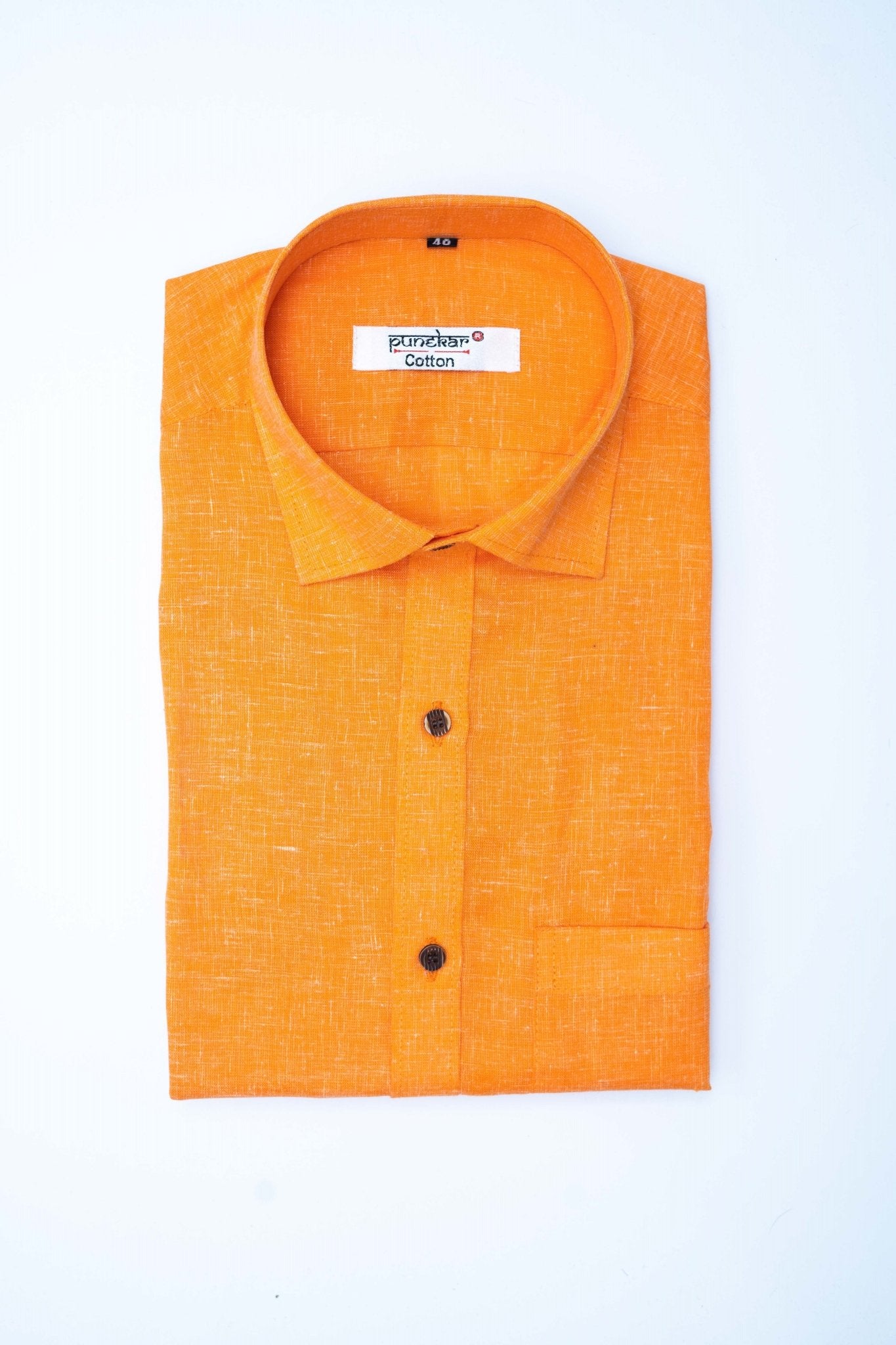 Punekar Cotton Men's Formal Handmade Orange Color Shirt for Men's.