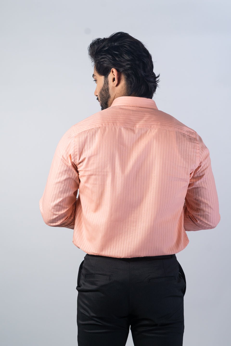 Salmon Orange Color vertical Cotton stripe Shirt For Men - Punekar Cotton