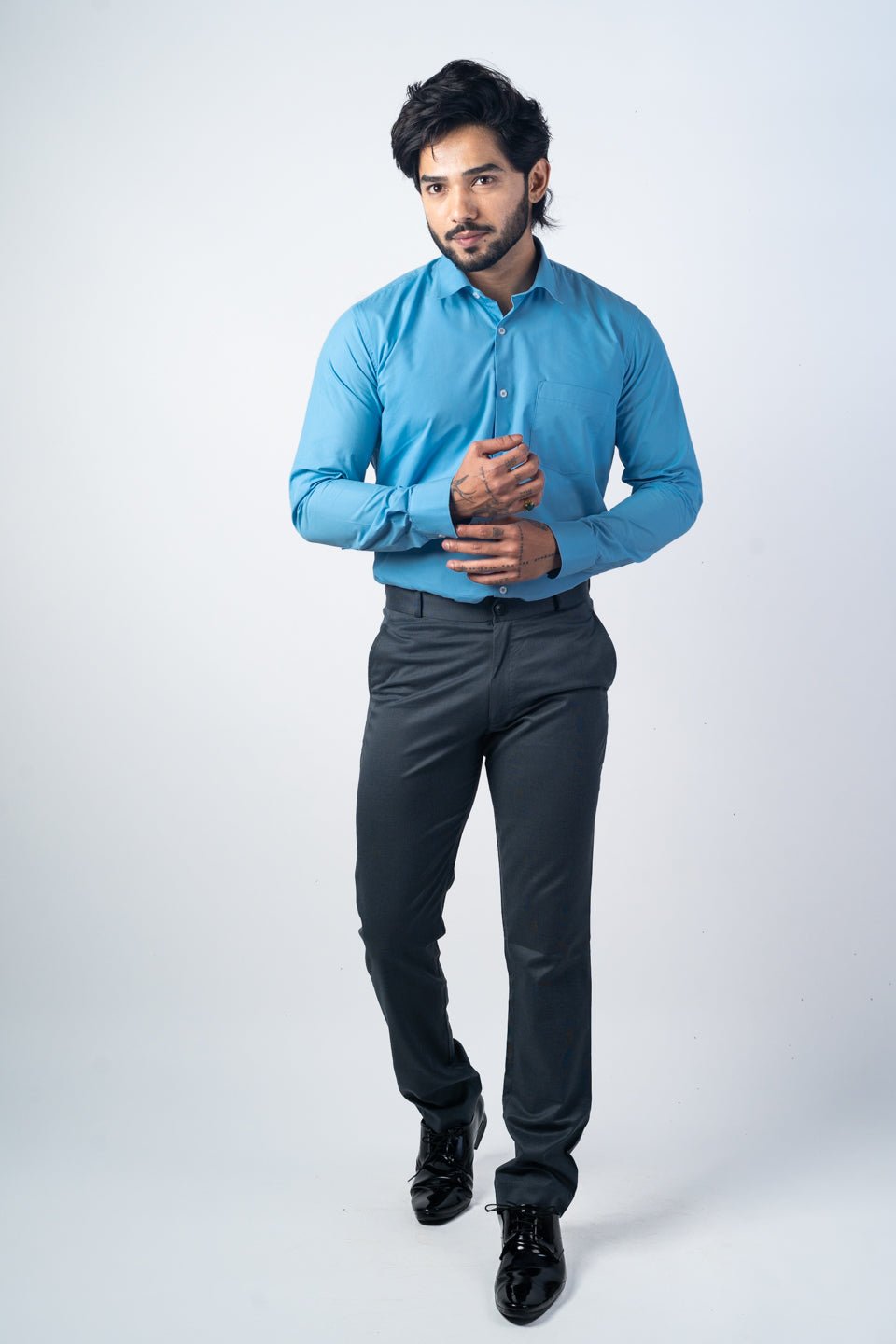 Sky Blue Color Lycra Twill Cotton Shirt For Men - Punekar Cotton