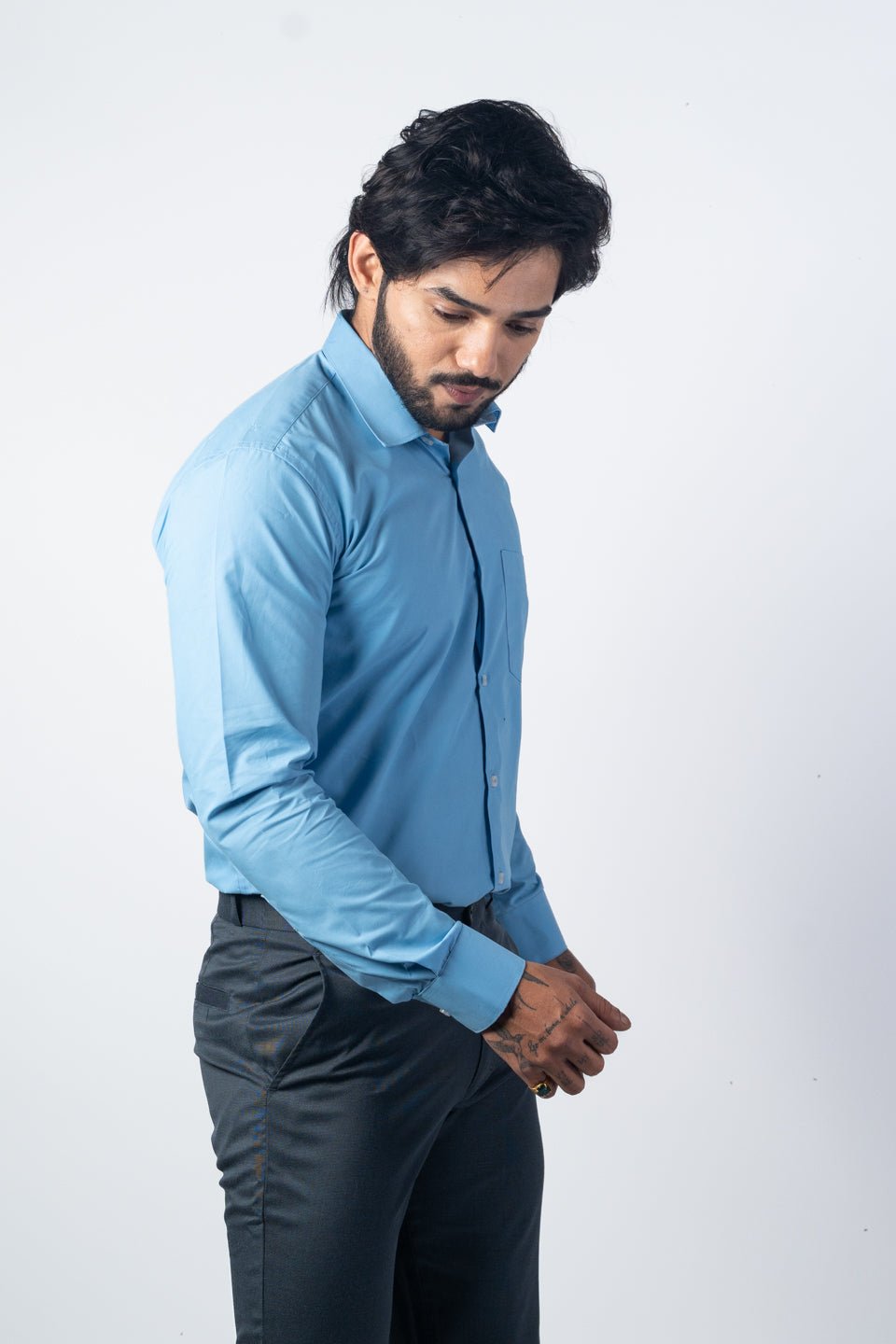 Sky Blue Color Lycra Twill Cotton Shirt For Men - Punekar Cotton