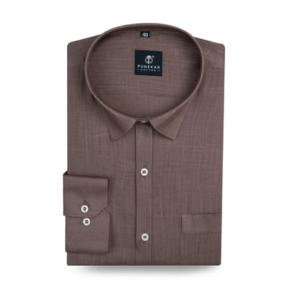 Coco Brown Color 80s Lino Lyocell Shirt For Men