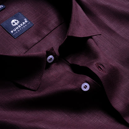 Dark Wine Color 80s Lino Lyocell Shirt For Men
