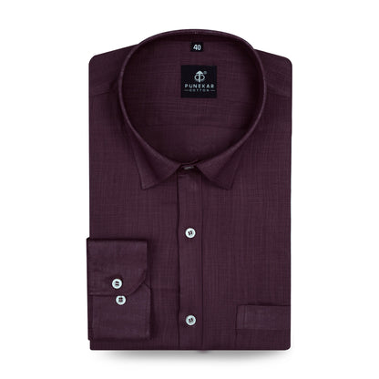 Dark Wine Color 80s Lino Lyocell Shirt For Men