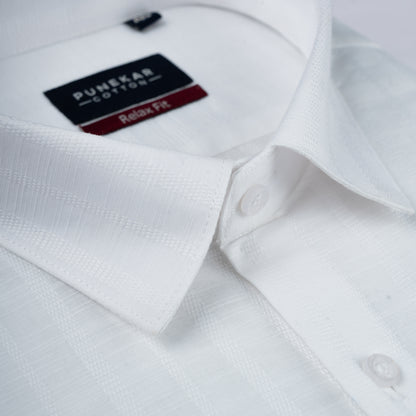 White Colour Vertical Stripe Textured Jacquard Shirt for Men