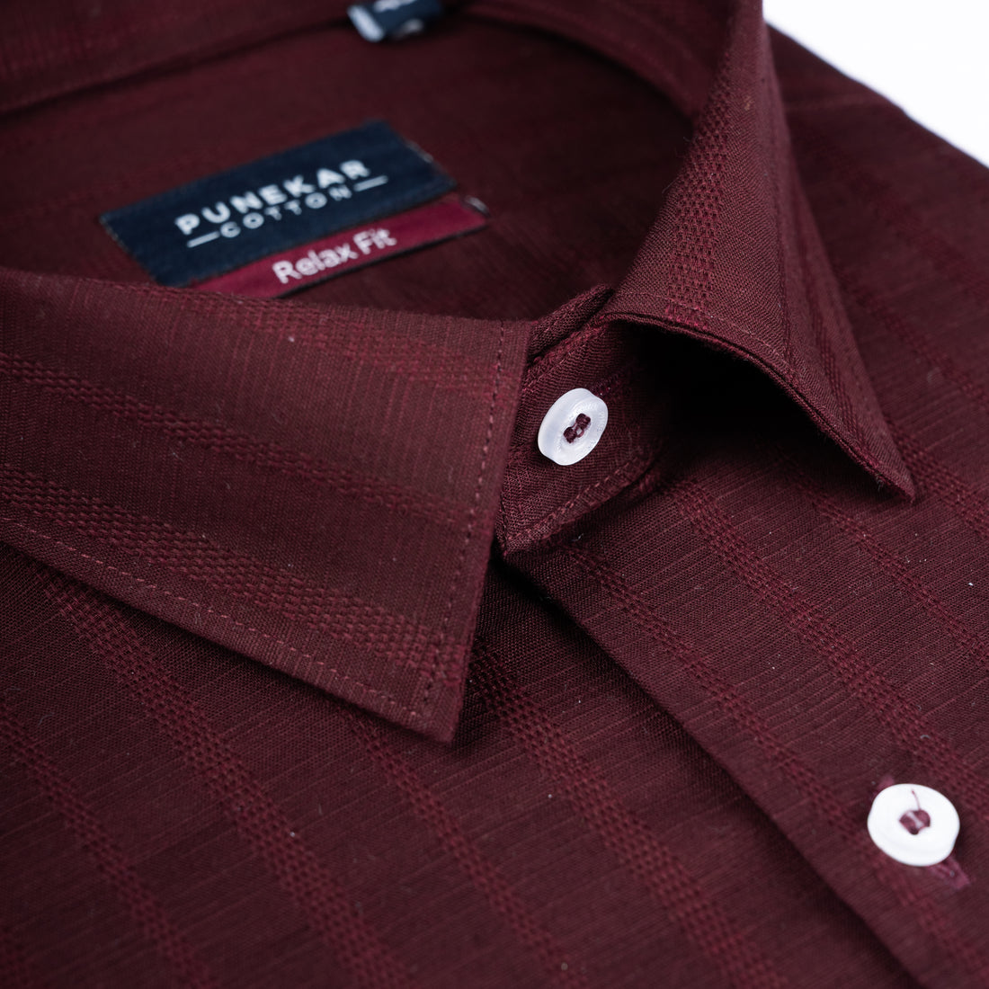 Maroon Colour Vertical Stripe Textured Jacquard Shirt for Men