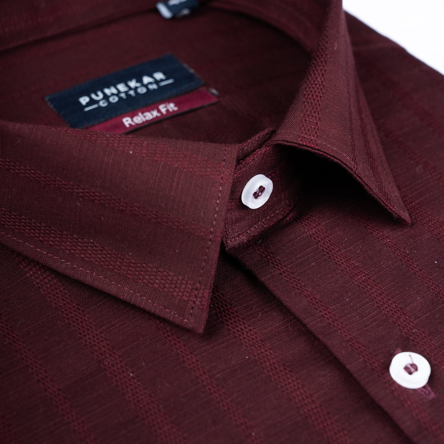 Maroon Colour Vertical Stripe Textured Jacquard Shirt for Men