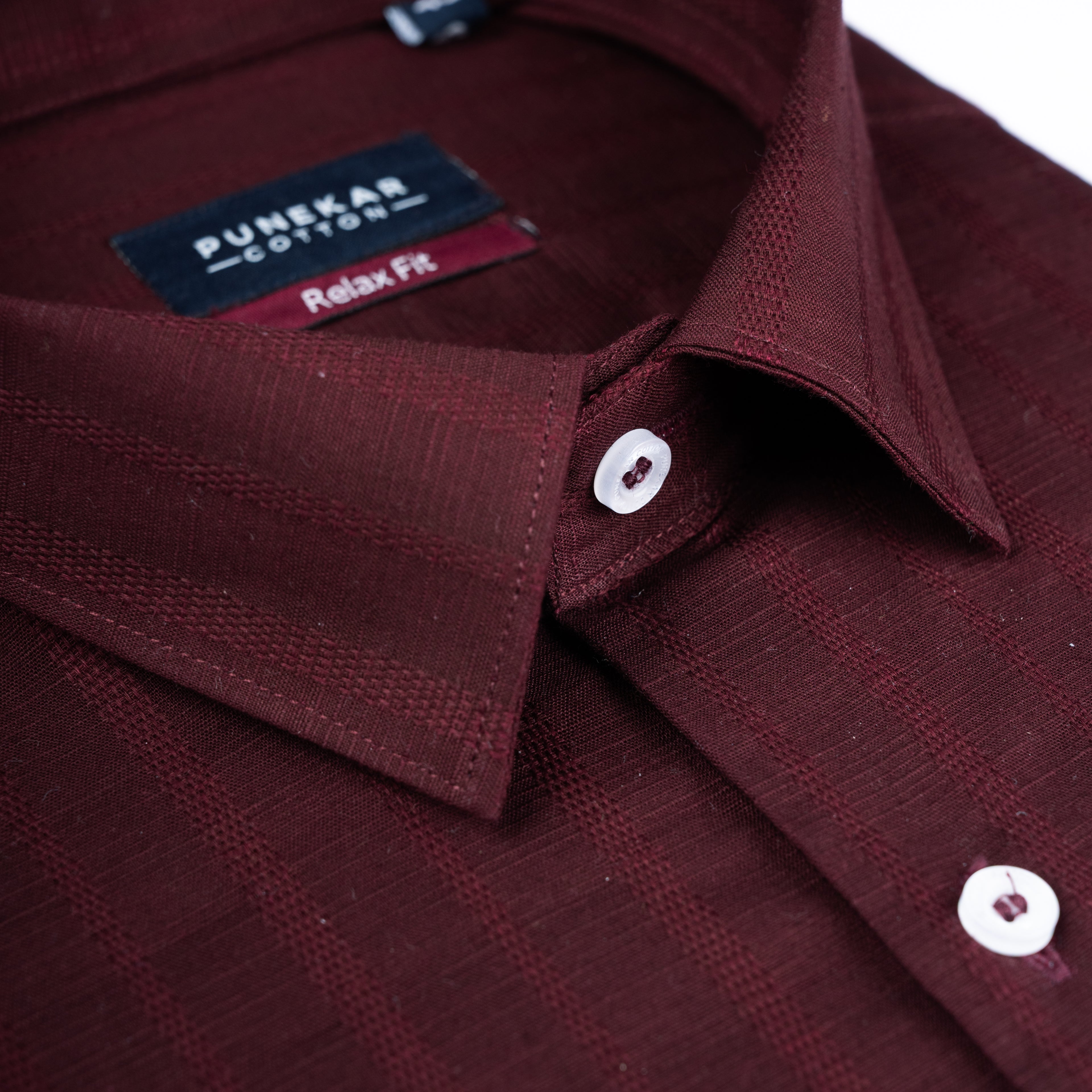 Maroon Colour Vertical Stripe Textured Jacquard Shirt for Men