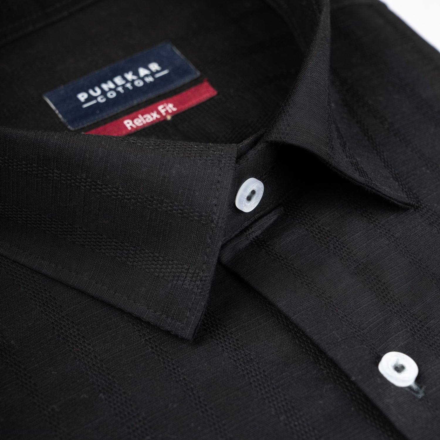 Black Colour Vertical Stripe Textured Jacquard Shirt for Men