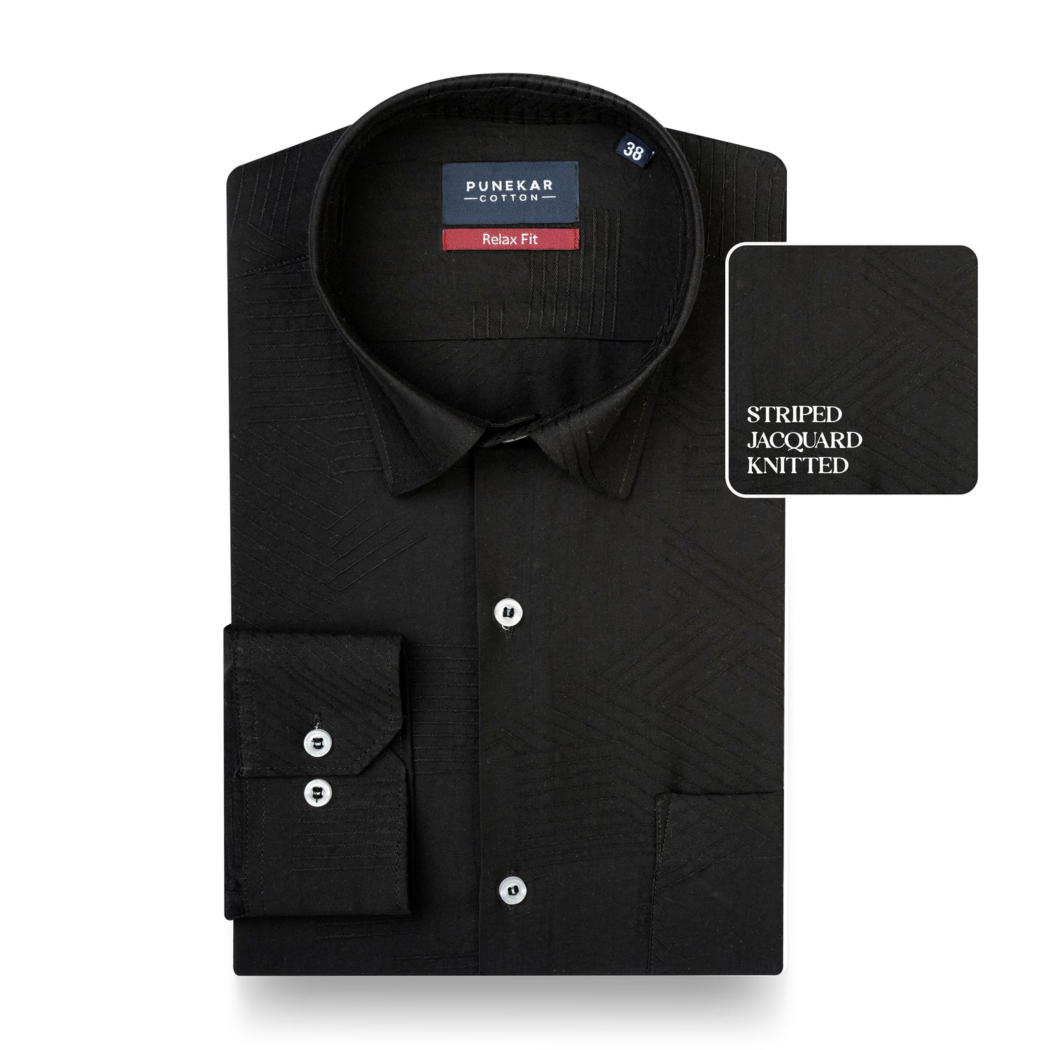 Black Colour Textured Stripe Jacquard Shirt for Men