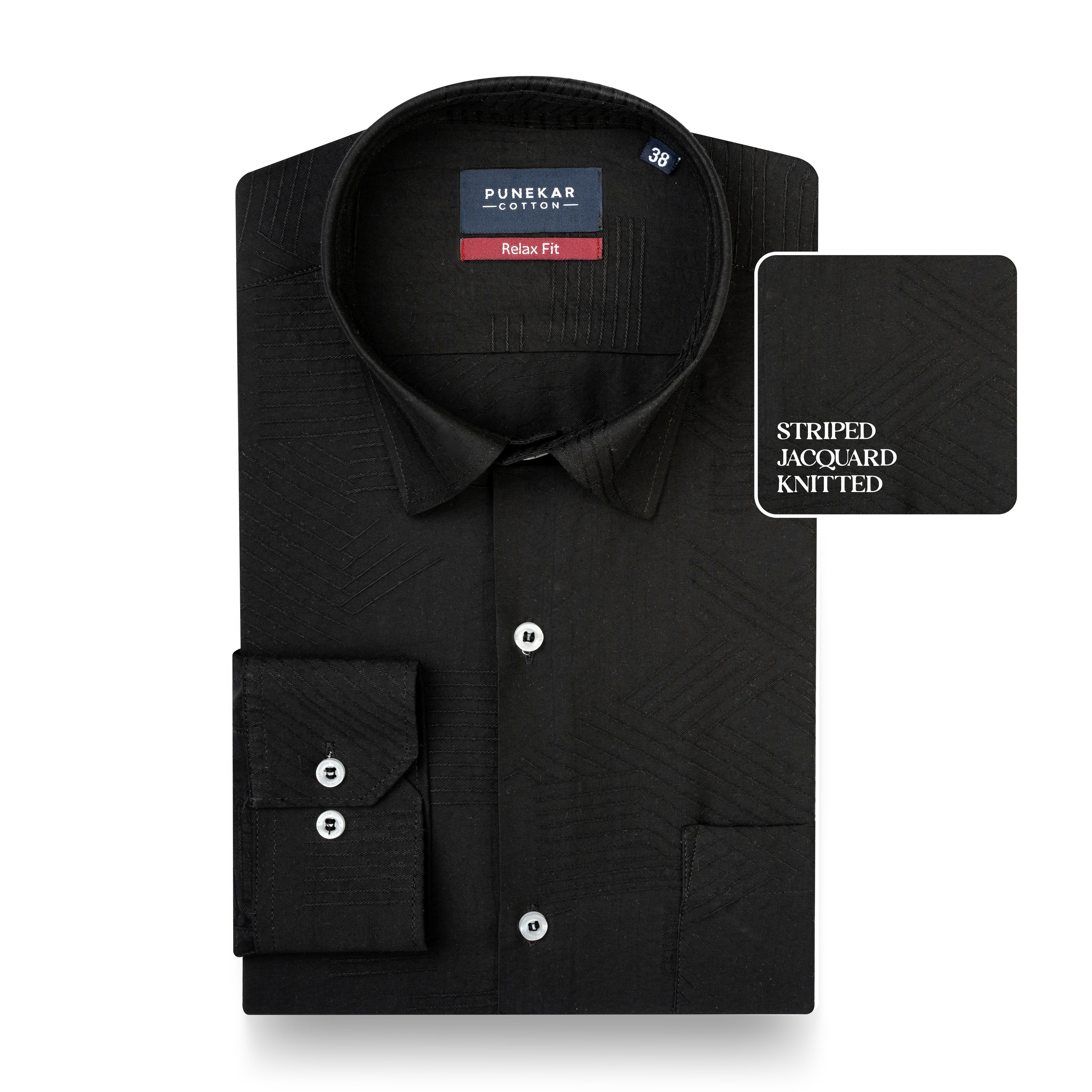 Black Colour Textured Stripe Jacquard Shirt for Men