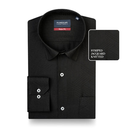 Black Colour Textured Stripe Jacquard Shirt for Men