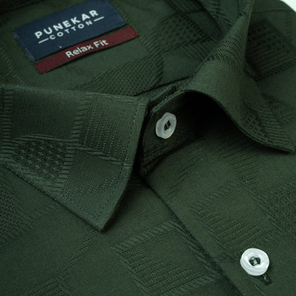 Dark Green Colour Geometric Jacquard Texture Shirt for Men