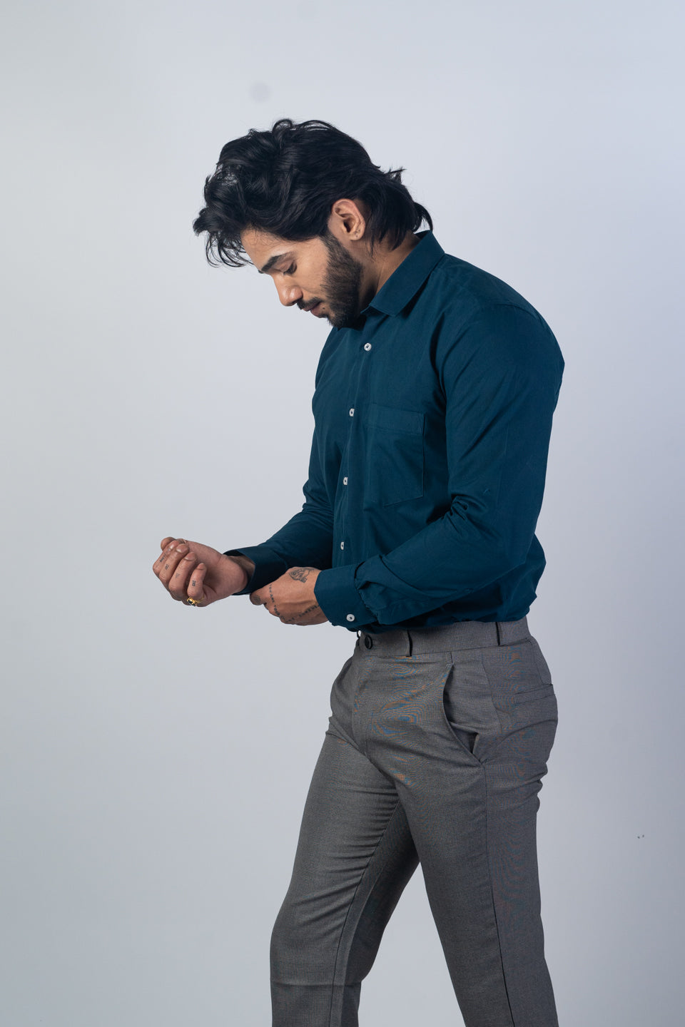 Navy Blue Color Lycra Twill Cotton Shirt For Men