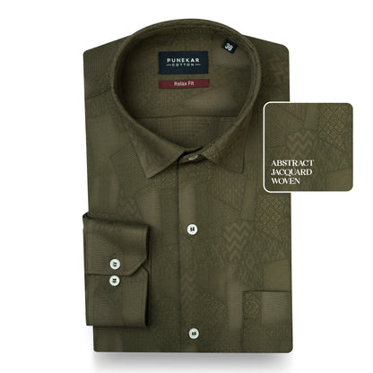 Mehndi Abstract Textured Jacquard Cotton Shirt for Men