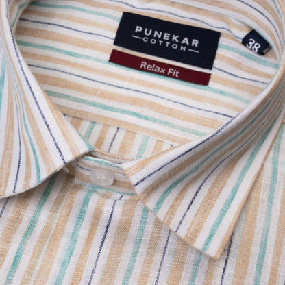 Beige &amp; Aqua Striped Blend Cotton Shirt for Men - Punekar Cotton