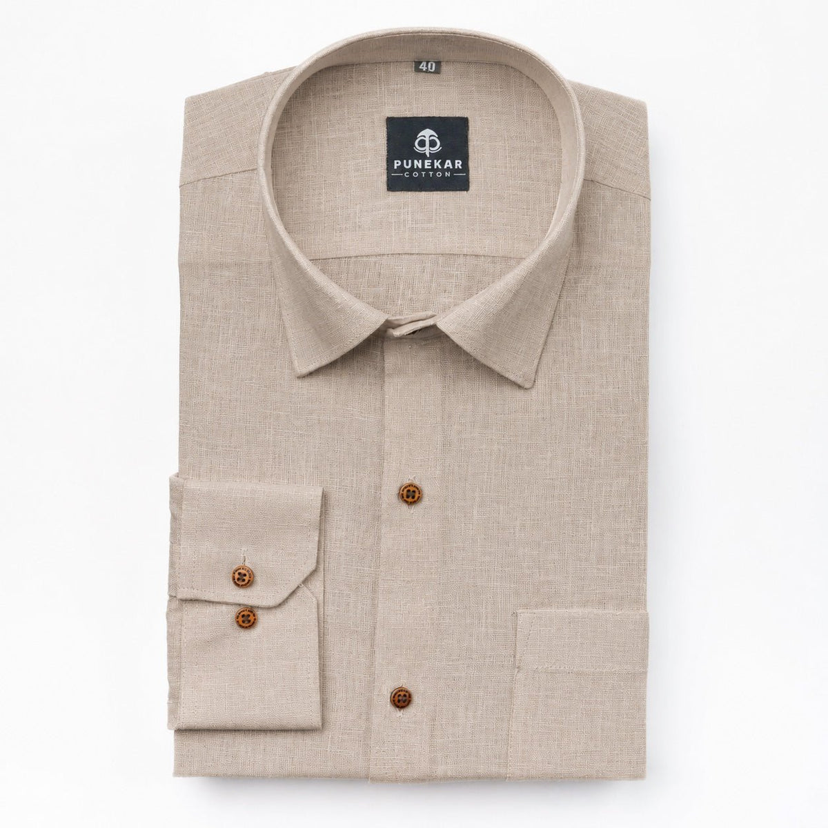 Beige Color Linen Formal Shirts For Men - Punekar Cotton