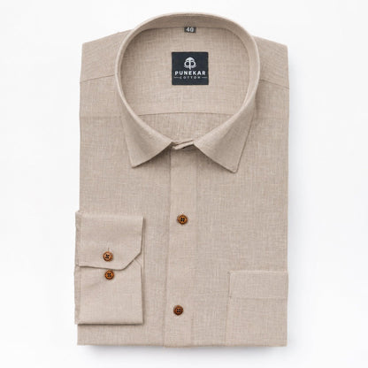 Beige Color Linen Formal Shirts For Men - Punekar Cotton