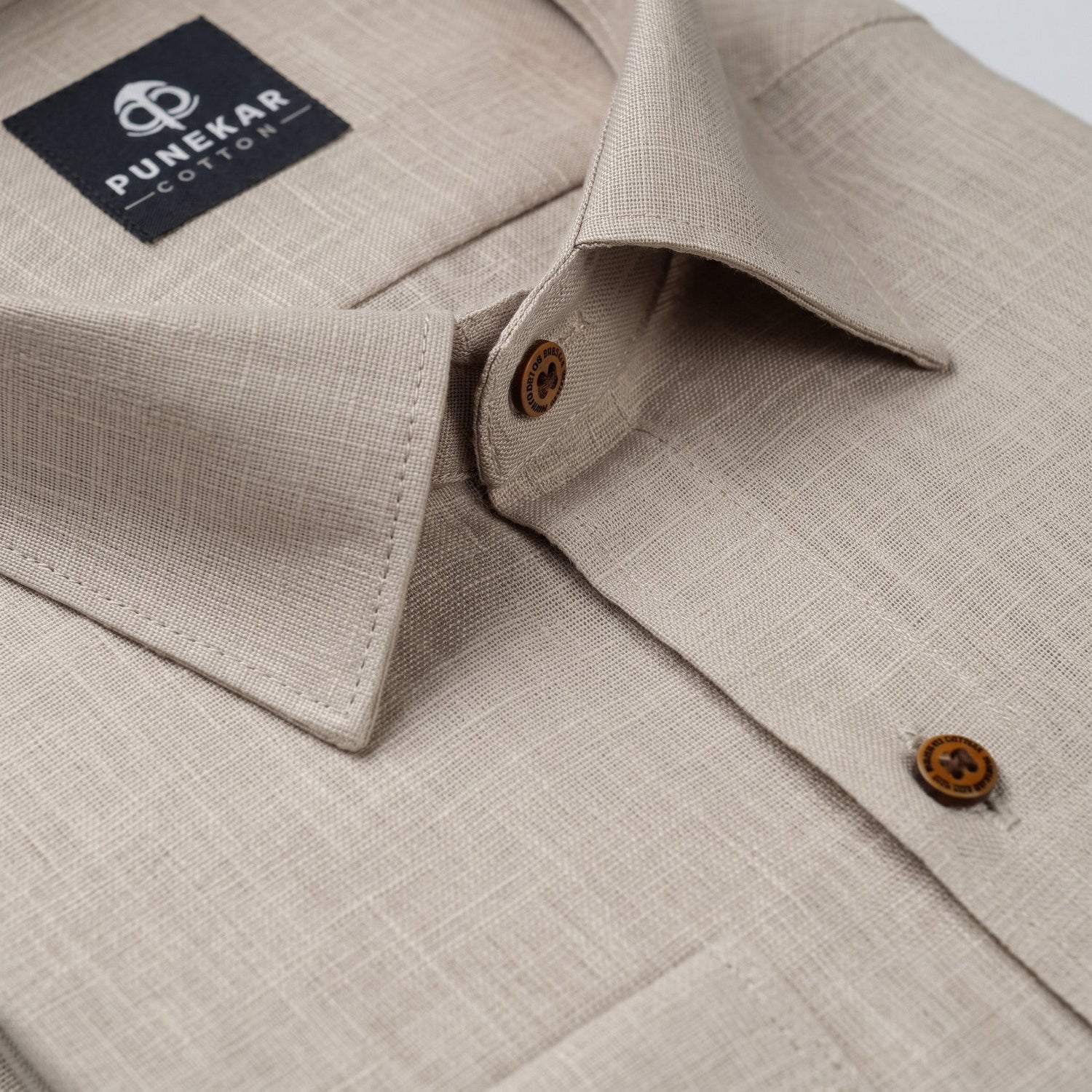 Beige Color Linen Formal Shirts For Men - Punekar Cotton