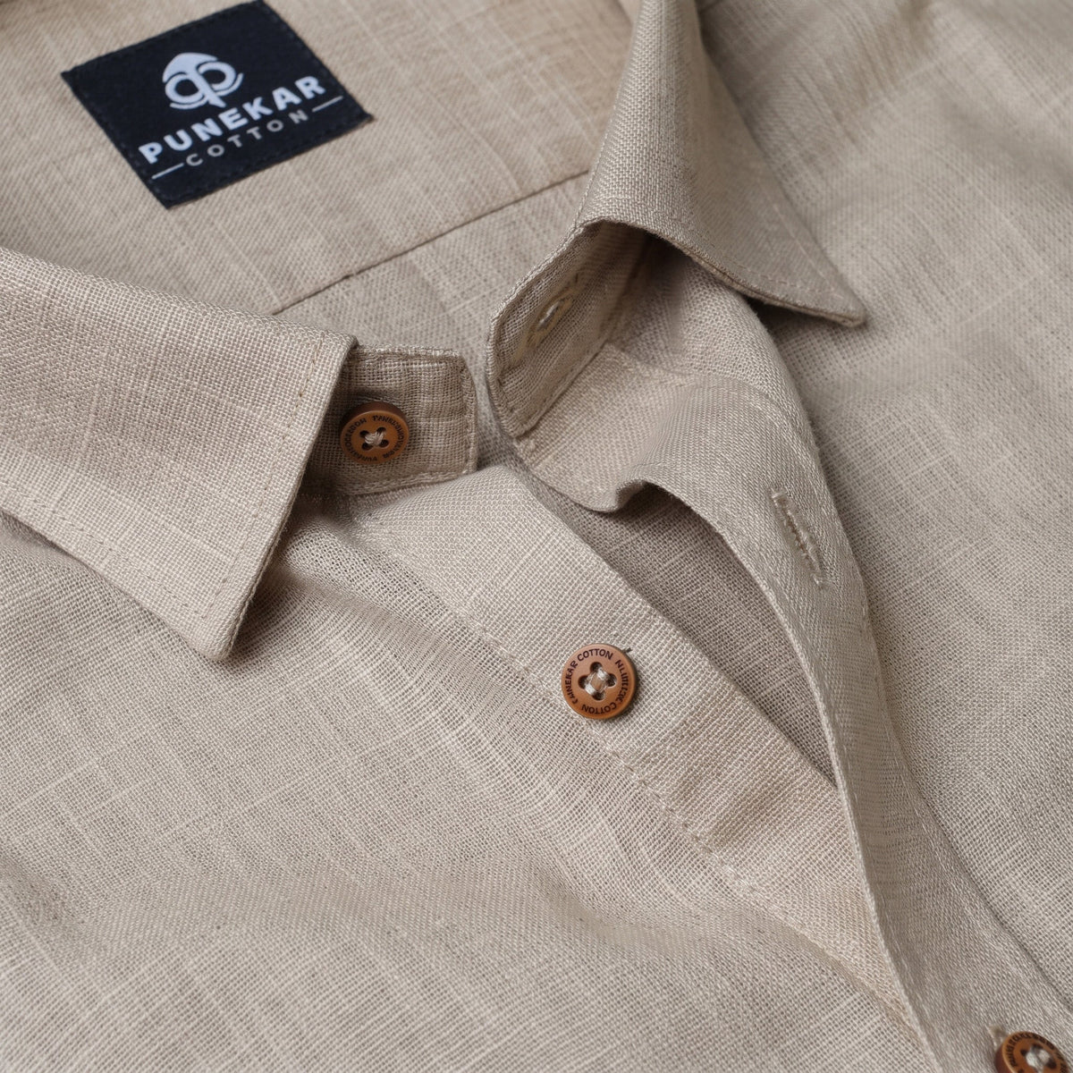 Beige Color Linen Formal Shirts For Men - Punekar Cotton